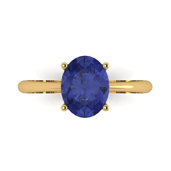 Solitaire Engagement Ring for Women - 2ct Simulated Tanzanite in 14K Yellow Gold Promise Ring