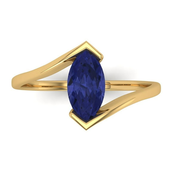 Solitaire Engagement Ring for Women - 2ct Simulated Tanzanite in 14K Yellow Gold Promise Ring