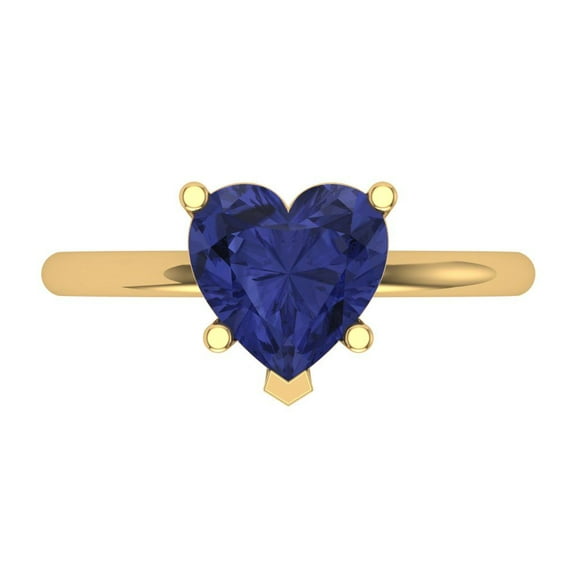 Solitaire Engagement Ring for Women - 2ct Simulated Tanzanite in 14K Yellow Gold Promise Ring
