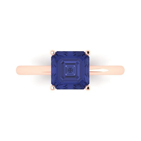Solitaire Engagement Ring for Women - 2ct Simulated Tanzanite in 18K Rose Gold Promise Ring