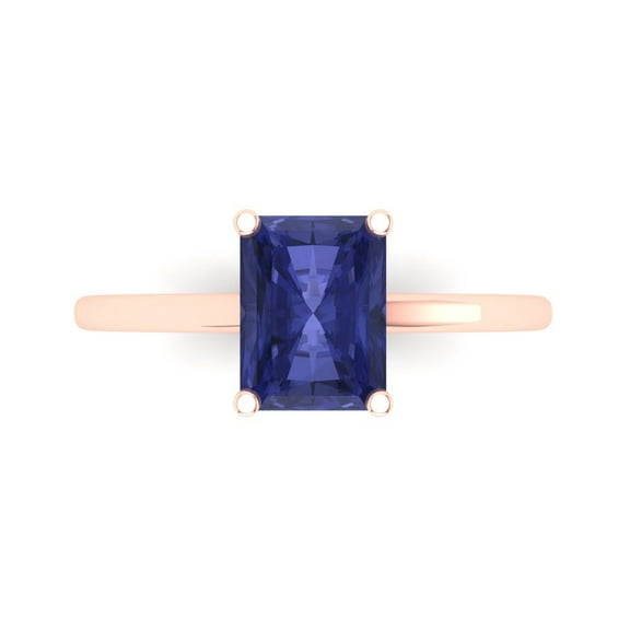 Solitaire Engagement Ring for Women - 2ct Simulated Tanzanite in 18K Rose Gold Promise Ring