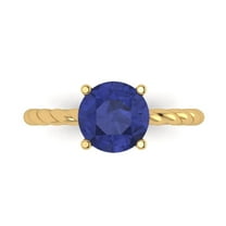 Solitaire Engagement Ring for Women - 2ct Simulated Tanzanite in 18K Yellow Gold Promise Ring