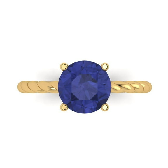 Solitaire Engagement Ring for Women - 2ct Simulated Tanzanite in 18K Yellow Gold Promise Ring