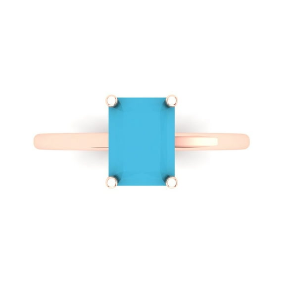 Solitaire Engagement Ring for Women - 2ct Simulated Turquoise in 14K Rose Gold Promise Ring