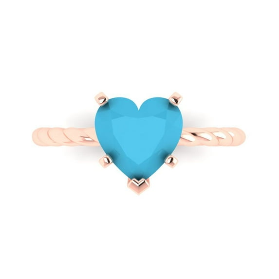 Solitaire Engagement Ring for Women - 2ct Simulated Turquoise in 14K Rose Gold Promise Ring
