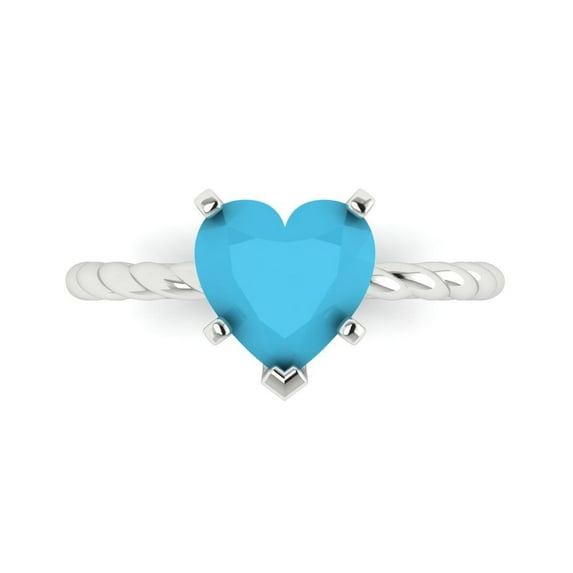 Solitaire Engagement Ring for Women - 2ct Simulated Turquoise in 14K White Gold Promise Ring