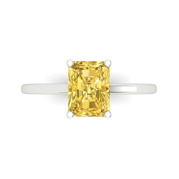 Solitaire Engagement Ring for Women - 2ct Simulated Yellow Diamond in 14K White Gold Promise Ring