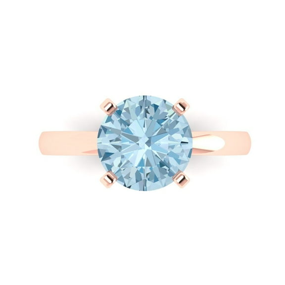 Solitaire Engagement Ring for Women - 3ct Simulated Blue Diamond in 14K Rose Gold Promise Ring