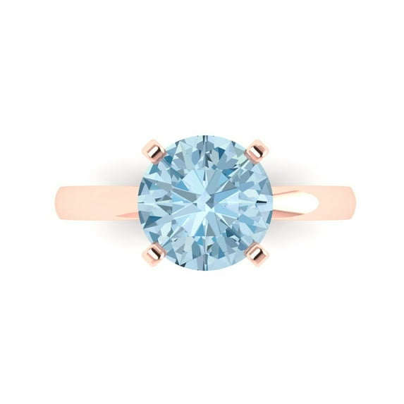 Solitaire Engagement Ring for Women - 3ct Simulated Blue Diamond in 14K Rose Gold Promise Ring