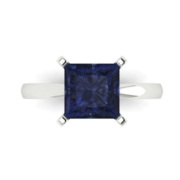 Solitaire Engagement Ring for Women - 3ct Simulated Blue Sapphire in 14K White Gold Promise Ring