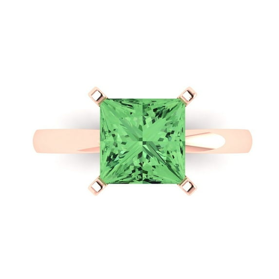 Solitaire Engagement Ring for Women - 3ct Simulated Green Diamond in 14K Rose Gold Promise Ring