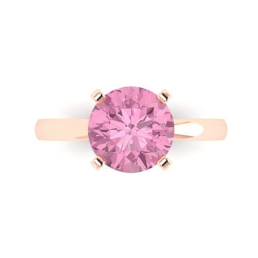 Solitaire Engagement Ring for Women - 3ct Simulated Pink Diamond in 18K Rose Gold Promise Ring