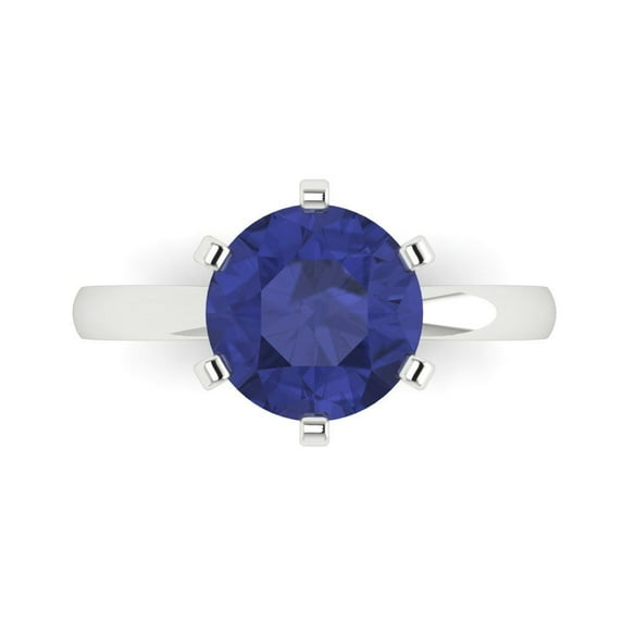 Solitaire Engagement Ring for Women - 3ct Simulated Tanzanite in 14K White Gold Promise Ring