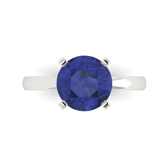 Solitaire Engagement Ring for Women - 3ct Simulated Tanzanite in 14K White Gold Promise Ring