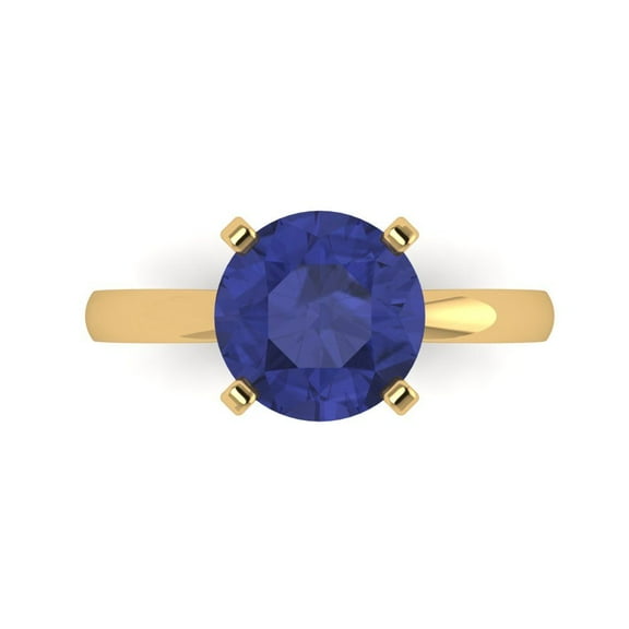 Solitaire Engagement Ring for Women - 3ct Simulated Tanzanite in 18K Yellow Gold Promise Ring
