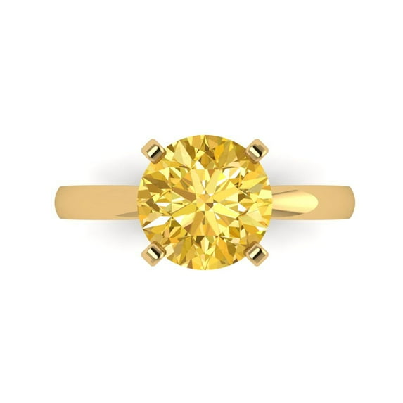 Solitaire Engagement Ring for Women - 3ct Simulated Yellow Diamond in 14K Yellow Gold Promise Ring