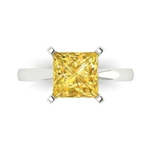 Solitaire Engagement Ring for Women - 3ct Simulated Yellow Diamond in 18K White Gold Promise Ring