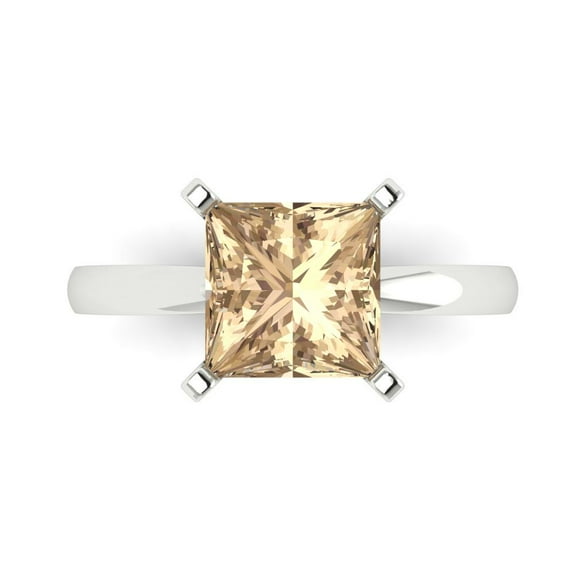 Solitaire Engagement Ring for Women - 3ct Yellow Moissanite in 14K White Gold Promise Ring