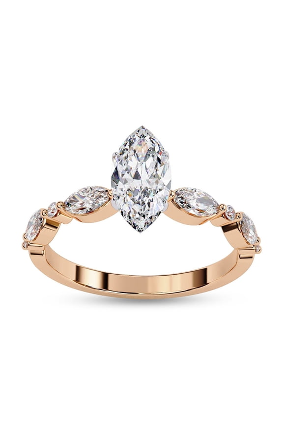 Solitaire Engagement Ring for Women | Center 10x5mm Marquise Cut Lab Cerated Moissanite Promise Ring in 14K Solid Rose Gold , Ring Size 9