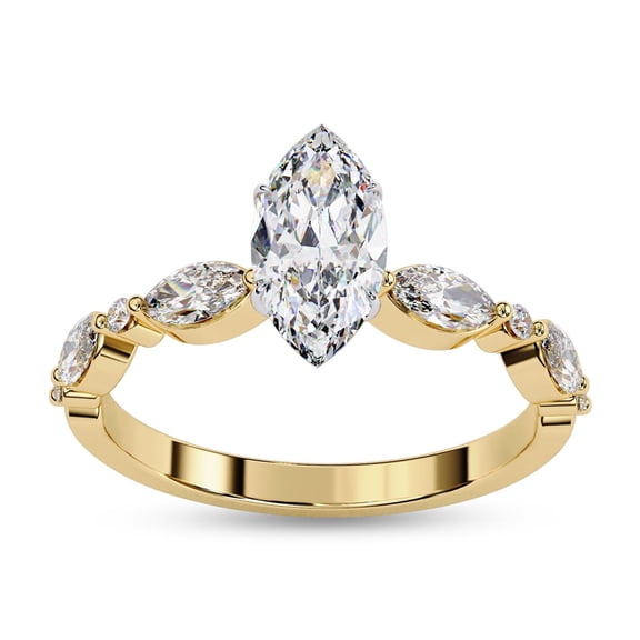 Solitaire Engagement Ring for Women | Center 10x5mm Marquise Cut Lab Cerated Moissanite Promise Ring in 14K Solid Yellow Gold , Ring Size 6.5