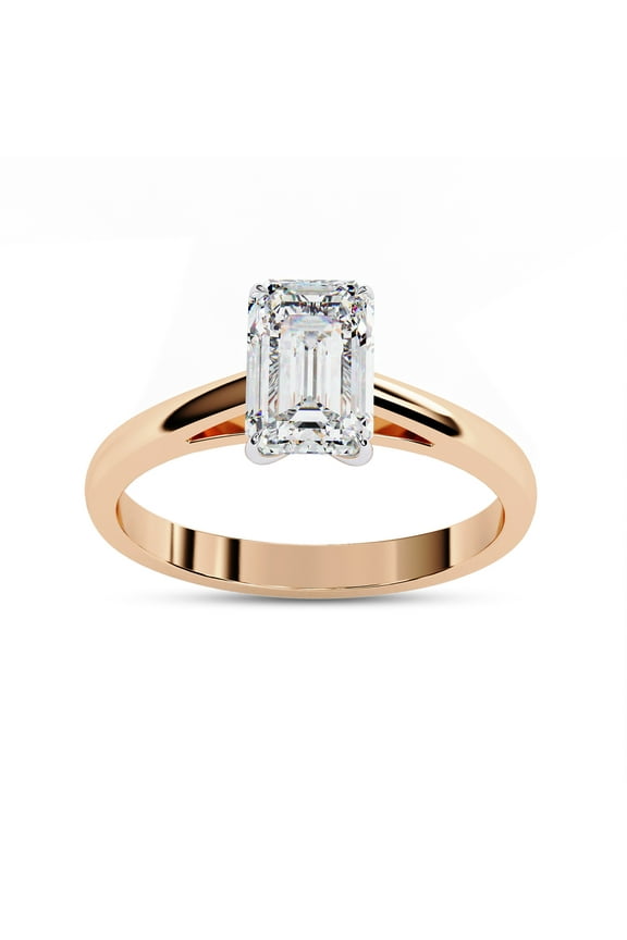 Solitaire Engagement Rings For Women | 7.5x5mm Emerald Cut Lab Created Moissanite 4-Prong Promise Rings in 14K Solid Rose Gold Jewelry Gift for Her, Ring Size 8.5