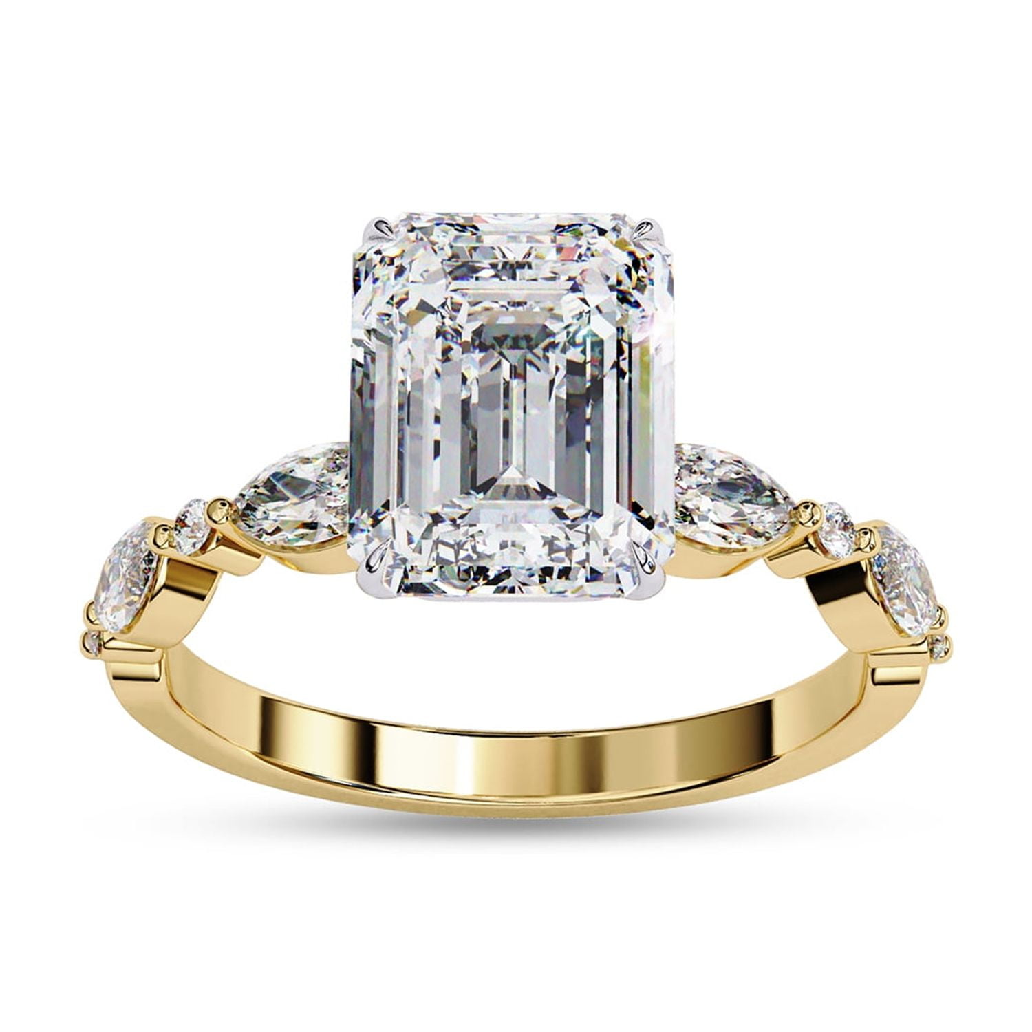Solitaire Engagement Rings For Women | Center 8.5x6.5mm Emerald Cut Lab Created Moissanite Promise Rings in 10K Solid Yellow Gold Jewelry Gift for Her, Ring Size 8