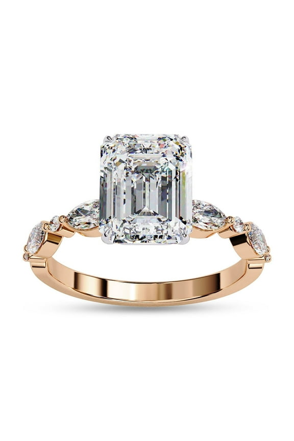 Solitaire Engagement Rings For Women | Center 8.5x6.5mm Emerald Cut Lab Created Moissanite Promise Rings in 14K Solid Rose Gold Jewelry Gift for Her, Ring Size 9.5