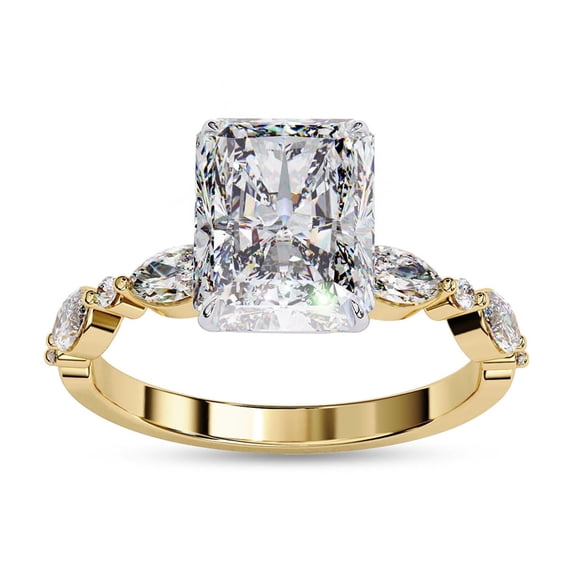 Solitaire Engagement Rings For Women | Center 8.5x6.5mm Radiant Cut Lab Created Moissanite Promise Ring in 14K Yellow Gold Over Sterling Silver Jewelry Gift for Her, Ring Size 7.5