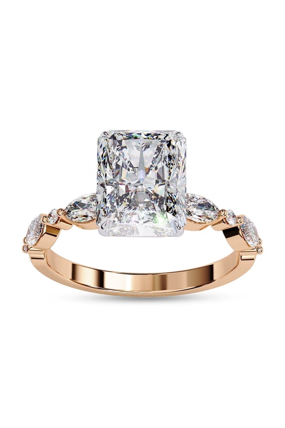 Solitaire Engagement Rings For Women | Center 8.5x6.5mm Radiant Cut Lab Created Moissanite Promise Ring in Solid 14K Rose Gold Jewelry Gift for Her, Ring Size 9