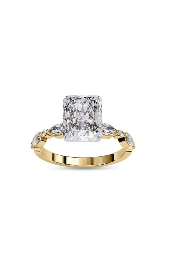 Solitaire Engagement Rings For Women | Center 8.5x6.5mm Radiant Cut Lab Created Moissanite Promise Ring in Solid 14K Yellow Gold Jewelry Gift for Her, Ring Size 6.5