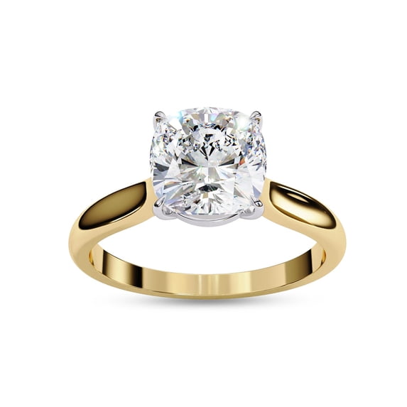 AFFY Solitaire Engagement Rings For Women 8MM Cushion Cut Lab Created Moissanite 4-Prong Solitaire Engagement Promise Rings in 14k Yellow Gold Over Sterling Silver, Ring Size 8