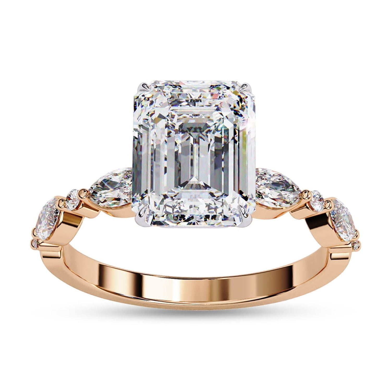Solitaire Engagement Rings For Women | Center 8.5x6.5mm Emerald Cut Lab Created Moissanite Promise Rings in 14K Solid Rose Gold Jewelry Gift for Her, Ring Size 9.5