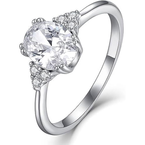 Solitaire Engagement Rings for Women 925 Sterling Silver Oval Cubic Zirconia Anniversary Rings for Wedding