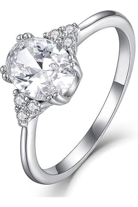 Solitaire Engagement Rings for Women 925 Sterling Silver Oval Cubic Zirconia Anniversary Rings for Wedding