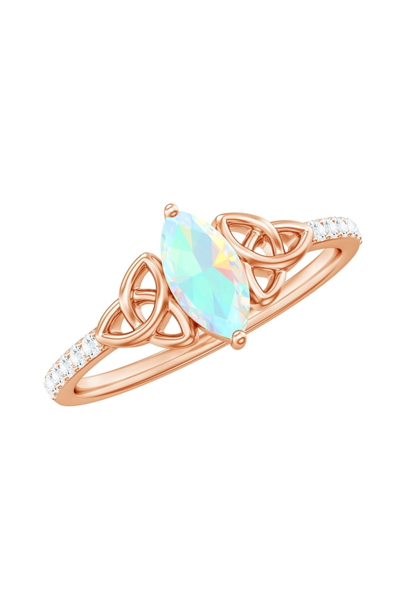 Real Ethiopian Opal Promise Ring with Diamond - Celtic Knot Ring - AAA Grade - Ready to Gift for Valentines Day, 14K Rose Gold, US 10.00
