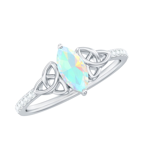 Rosec Jewels Real Ethiopian Opal Promise Ring with Diamond - Celtic Knot Ring - AAA Grade - Ready to Gift for Valentines Day, 14K White Gold, US 12.00