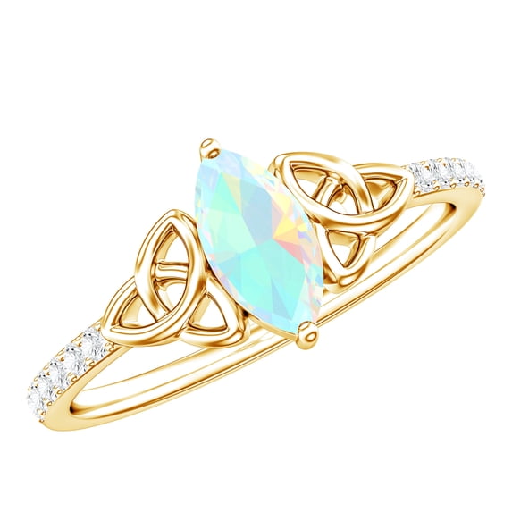 Rosec Jewels Real Ethiopian Opal Promise Ring with Diamond - Celtic Knot Ring - AAA Grade - Ready to Gift for Valentines Day, 18K Yellow Gold, US 3.50