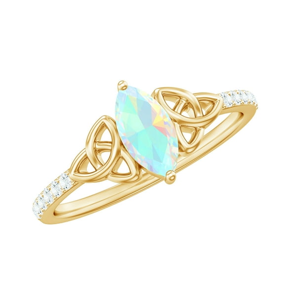 Rosec Jewels Real Ethiopian Opal Promise Ring with Diamond - Celtic Knot Ring - AAA Grade - Ready to Gift for Valentines Day, 18K Yellow Gold, US 3.50