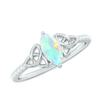 Rosec Jewels Real Ethiopian Opal Promise Ring with Diamond - Celtic Knot Ring - AAA Grade - Ready to Gift for Valentines Day, 925 Sterling Silver, US 4.00