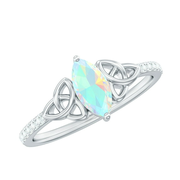 Rosec Jewels Real Ethiopian Opal Promise Ring with Diamond - Celtic Knot Ring - AAA Grade - Ready to Gift for Valentines Day, 925 Sterling Silver, US 4.00