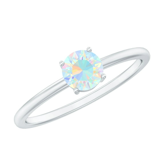 Rosec Jewels Real Ethiopian Opal Promise Ring for Women - October Birthstone Ring - AAA Quality - Ready to Gift for Valentines, 10K White Gold, US 8.00