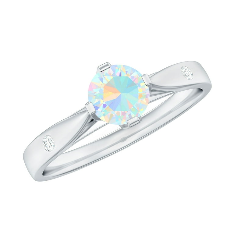 Solitaire Ethiopian Opal Promise Ring with Diamond October Birthstone Ring 925 Sterling Silver US 7.00