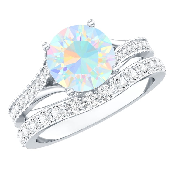 Rosec Jewels Solitaire Ethiopian Opal Ring Set with Moissanite for Women (AAA Grade), 925 Sterling Silver, US 4.00