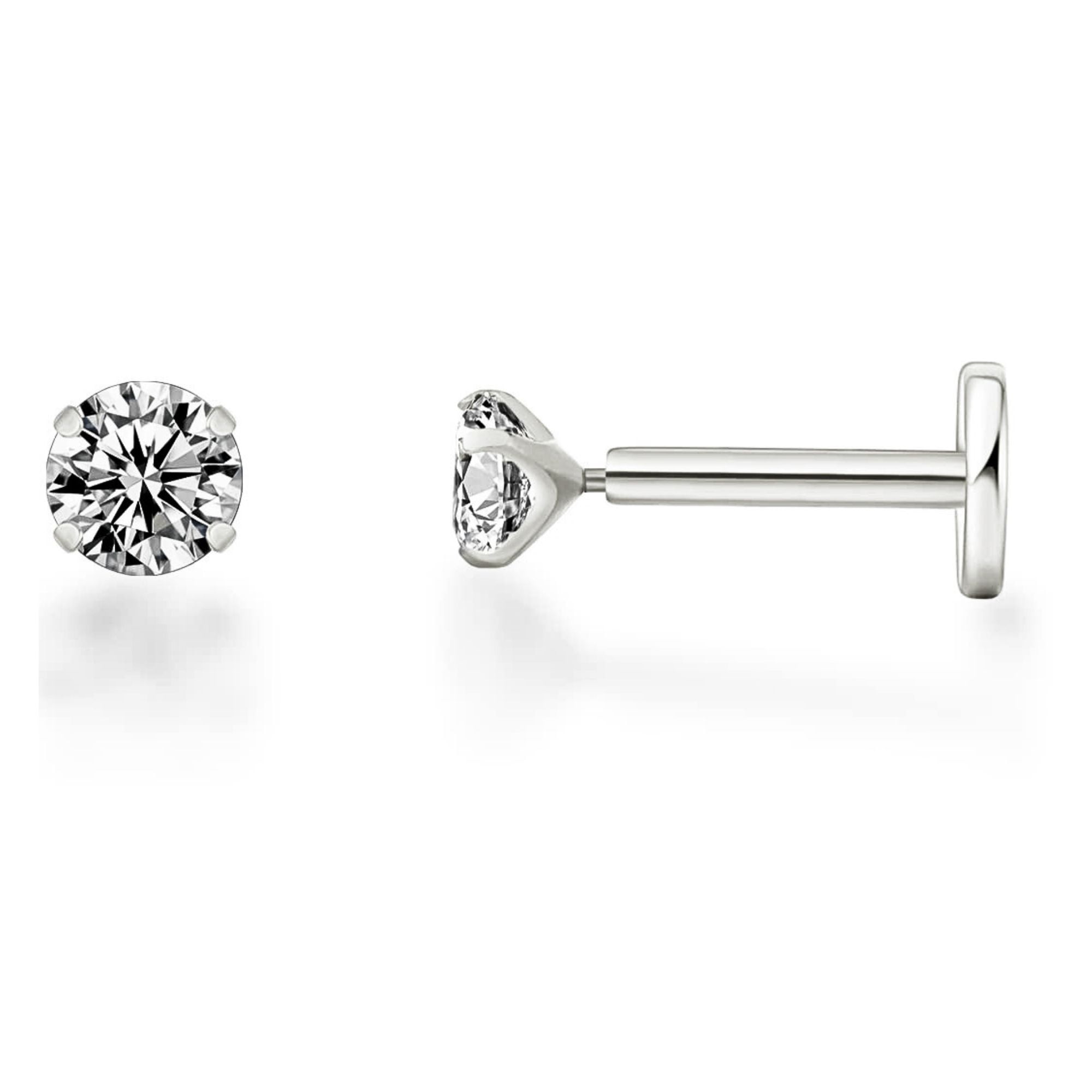 Solitaire Flat Back Stud Earrings by Ginger Lyne Sterling Silver 5A CZ 3mm or 5mm Stone