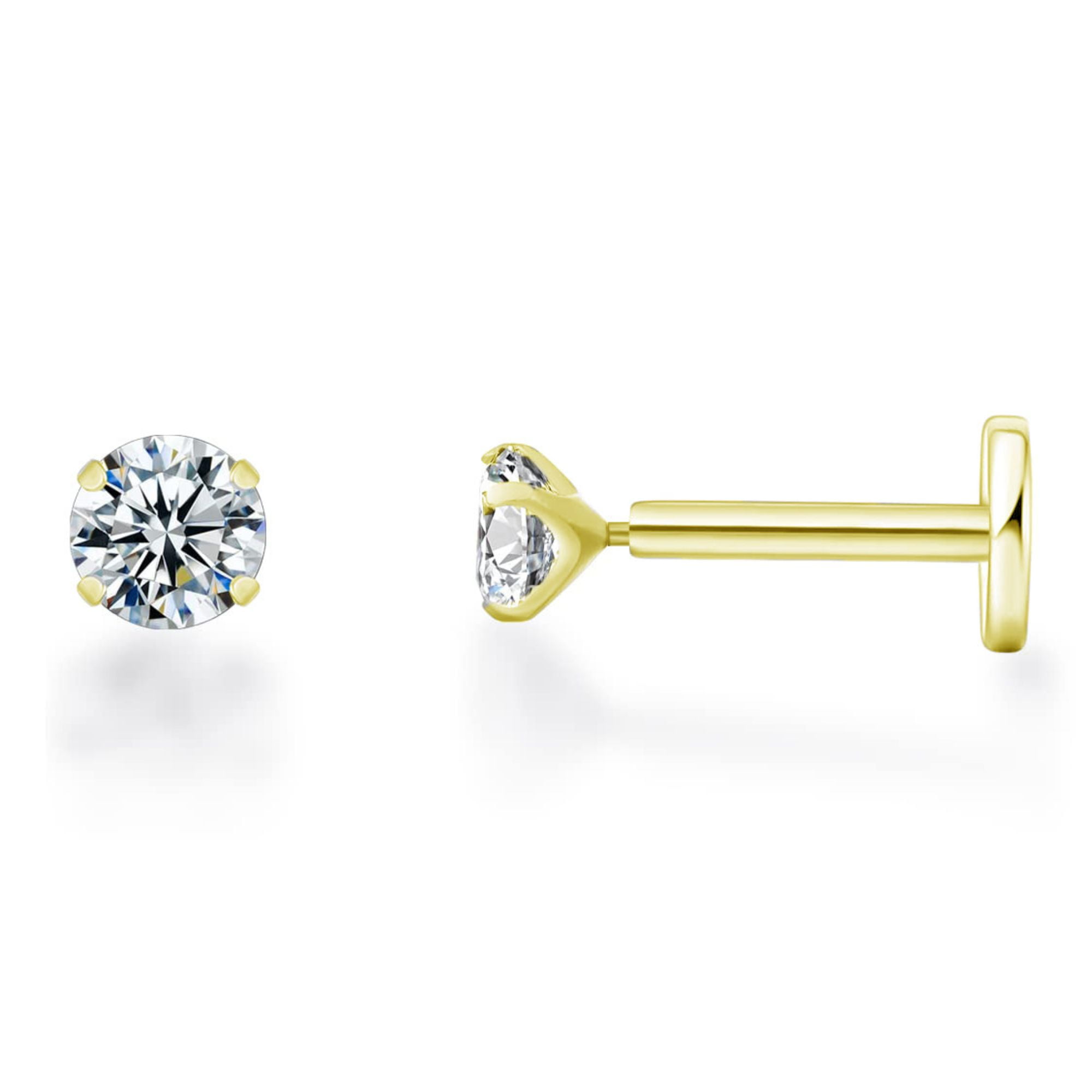 Solitaire Flat Back Stud Earrings by Ginger Lyne Sterling Silver 5A CZ 3mm or 5mm Stone
