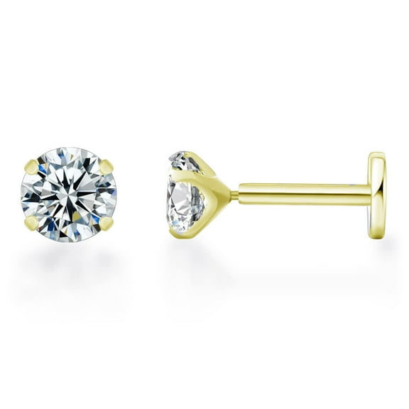 Solitaire Flat Back Stud Earrings by Ginger Lyne Sterling Silver 5A CZ 3mm or 5mm Stone