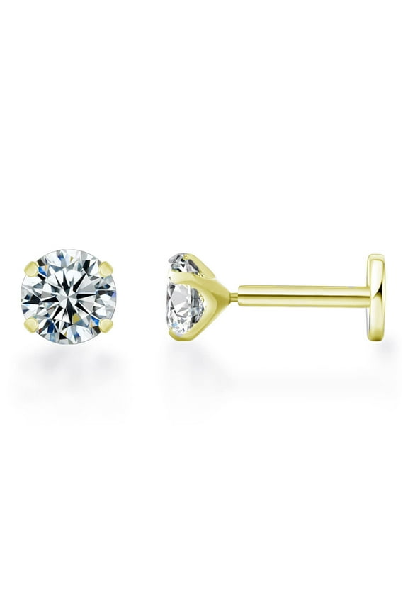 Solitaire Flat Back Stud Earrings by Ginger Lyne Sterling Silver 5A CZ 3mm or 5mm Stone