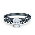 thumbnail image 1 of Solitaire Floral Accent Oval Black Tone CZ Ring 925 Sterling Silver Size 10, 1 of 3