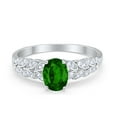 thumbnail image 1 of Solitaire Floral Accent Oval Green Emerald CZ Ring 925 Sterling Silver Size 7, 1 of 3