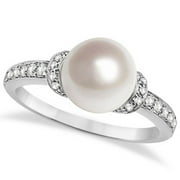 SEVEN SEAS JEWELERS Solitaire Freshwater Cultured Pearl and Diamond Ring 0.16ctw (8mm)